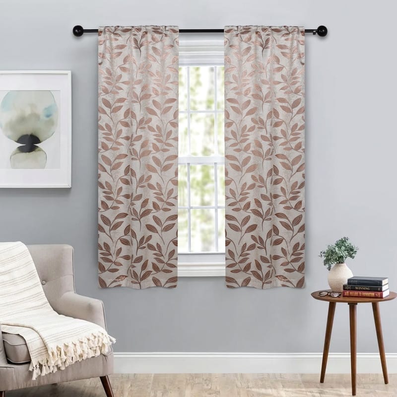 Superior Modern Bohemian Leaves Room Darkening Curtains with Grommets