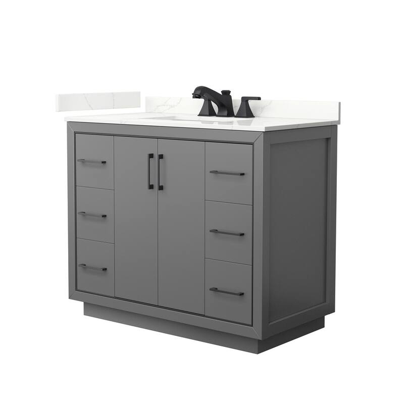 Wyndham Collection WCF111142S-QTZ-US3MXX Icon 42" Free Standing Single - Dark Gray / Giotto Quartz Top / Matte Black