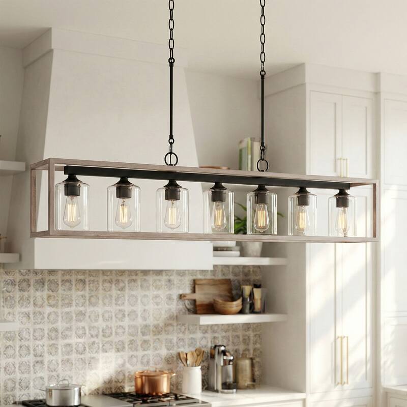 Allegray 48in Farmhouse 7-light Linear Chandelier Rectangle Kitchen Island Pendant - 48'' W x 8'' D x 11'' H