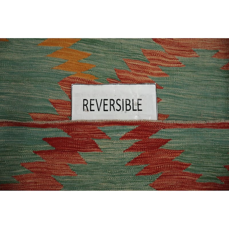 Hand Woven Oriental 100% Wool Carpet Southwestern Geometric Green Kilim Area Rug - 9' 11'' X 8' 4''