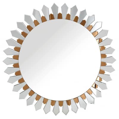 HomeRoots 43" Mirrored Round Accent Mirror Wall Mounted With Glass Frame - 28