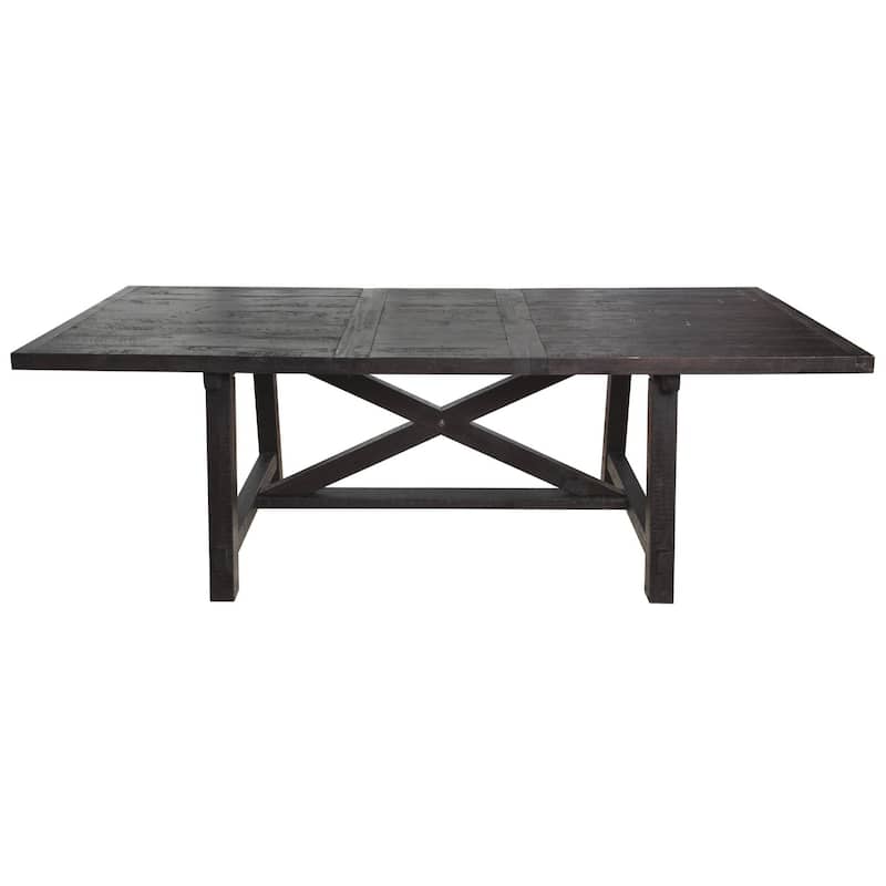 Wooden Rectangular Table with Crossed Planked Bulky Legs and Exposed Bolts , Brown