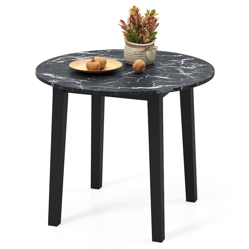 Gymax 35'' Kitchen Table Round Dining Table w/ Marble-textured Veneer - Black