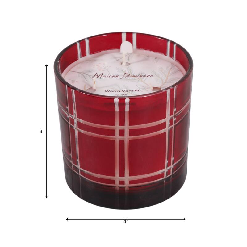 Decorative Glass Wax Warm Vanilla Scented Candle - 4", Red & White - 4.0"