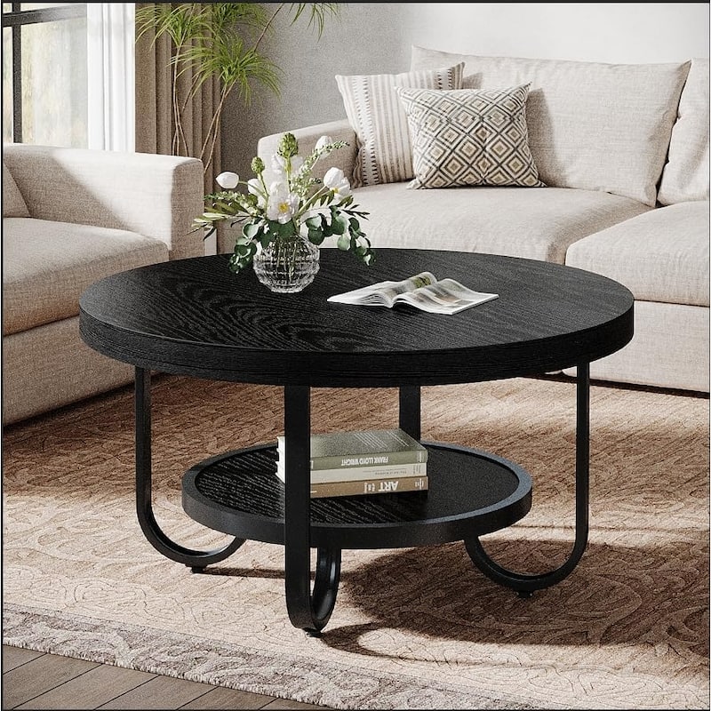 Round Coffee Table for Living Room, 2-Tier Center Table
