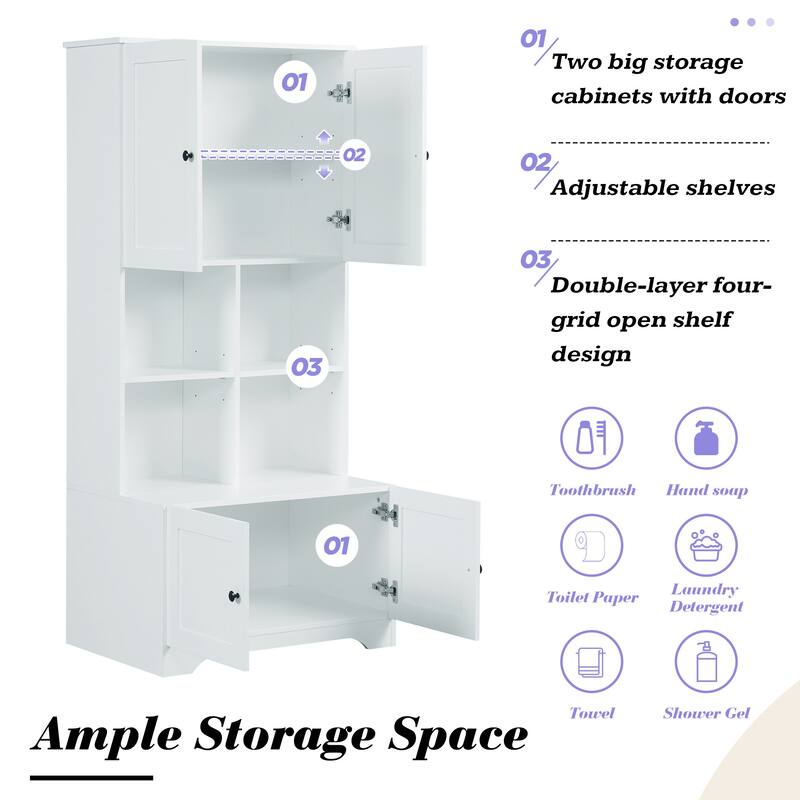 GDFStudio - Carter Tall and Wide Freestanding Storage Cabinet with 4 Doors and Adjustable Shelves, MDF