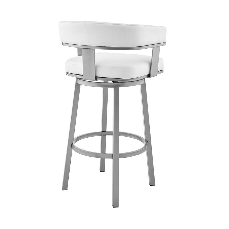 Jack 26 Inch Counter Height Bar Stool, Swivel Chair, Faux Leather, White