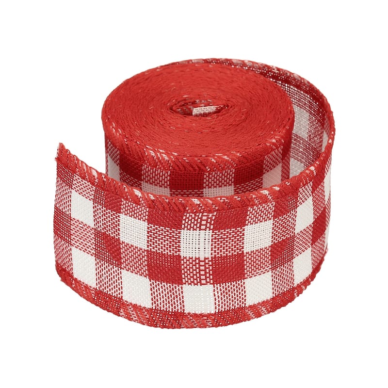 2 Inch Wide 6.56 Yards Gingham Ribbon Wired Edge, Red and White - 2 inch x 6.56 Yard (W*L)