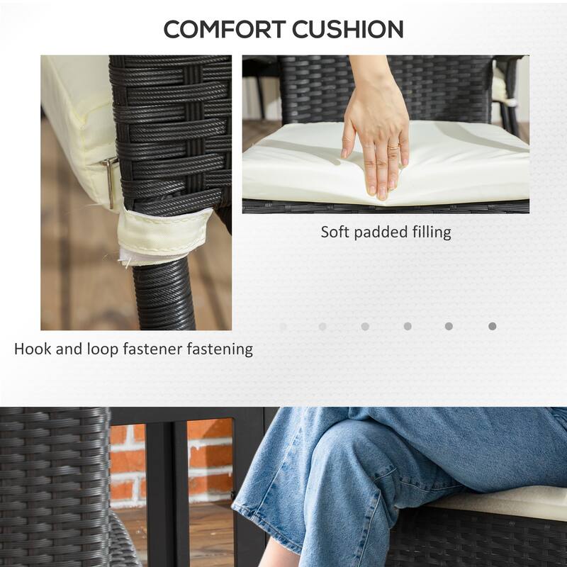 Modern 4 Piece Stackable Rattan Kitchen Dining Chairs with Cushions, Armrests, Backrests for Dining Room Kitchen Bedroom Terrace