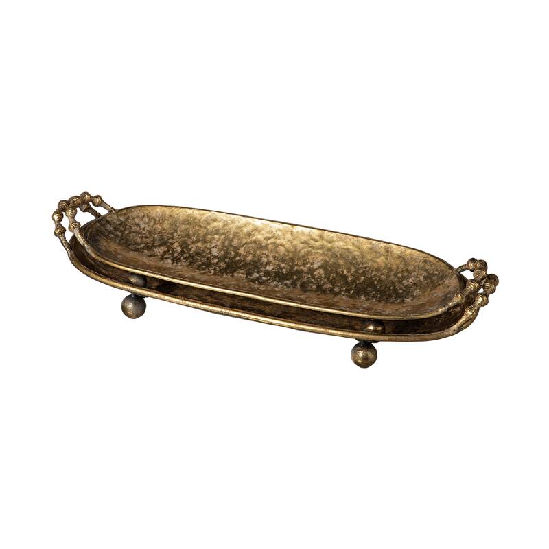 Glitzhome Set of 2 Rectangle Antique Wood Decorative Trays with Metal Handles
