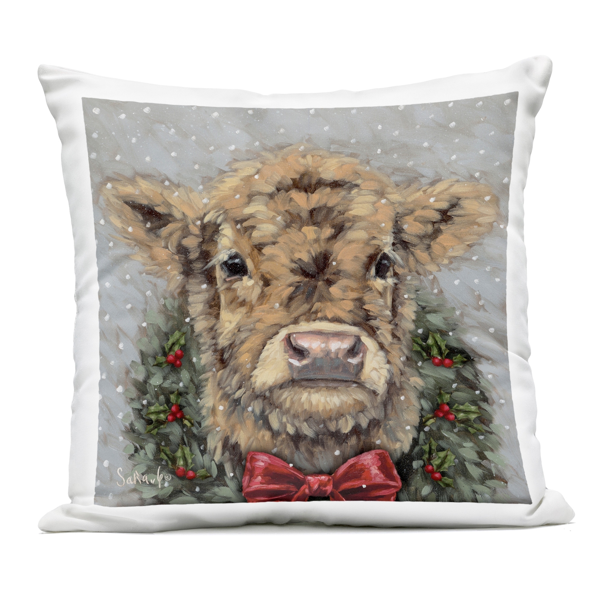 Stupell Snowy Day Christmas Cow Decorative Printed Outdoor Throw Pillow Design by Sara G. Designs