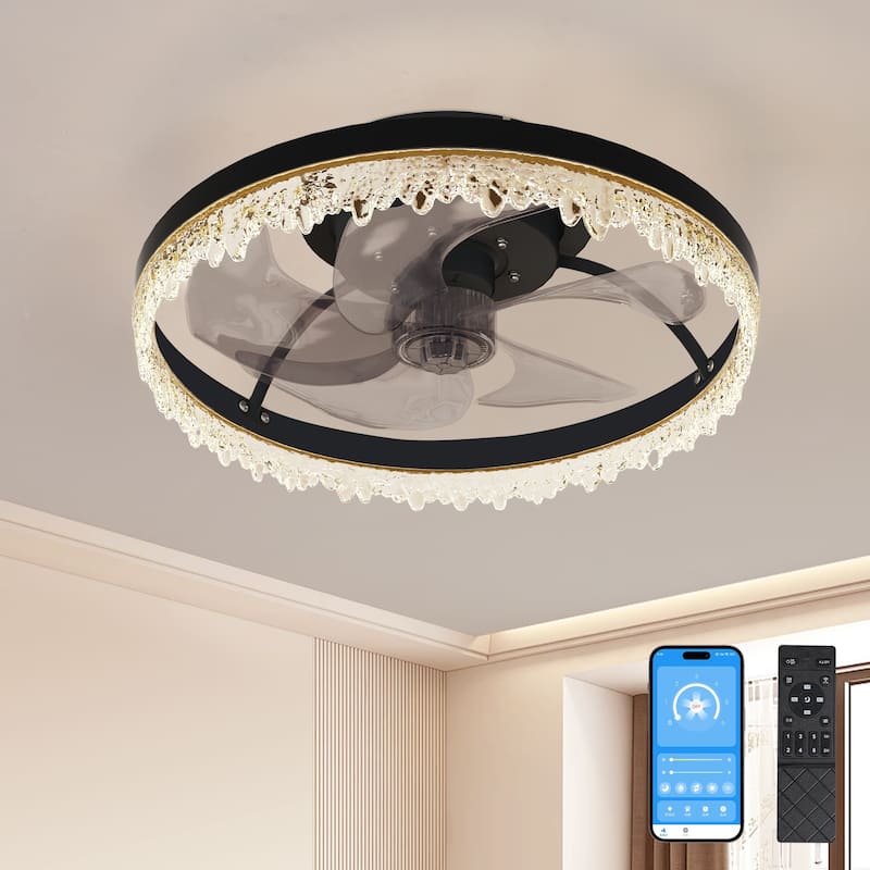 16" Smart Silent Elegant Black Ceiling Fan with Light