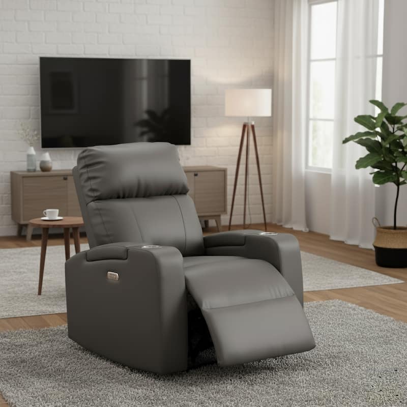 Modern Terry Upholstered Faux Leather Power Recliner Chair - Grey
