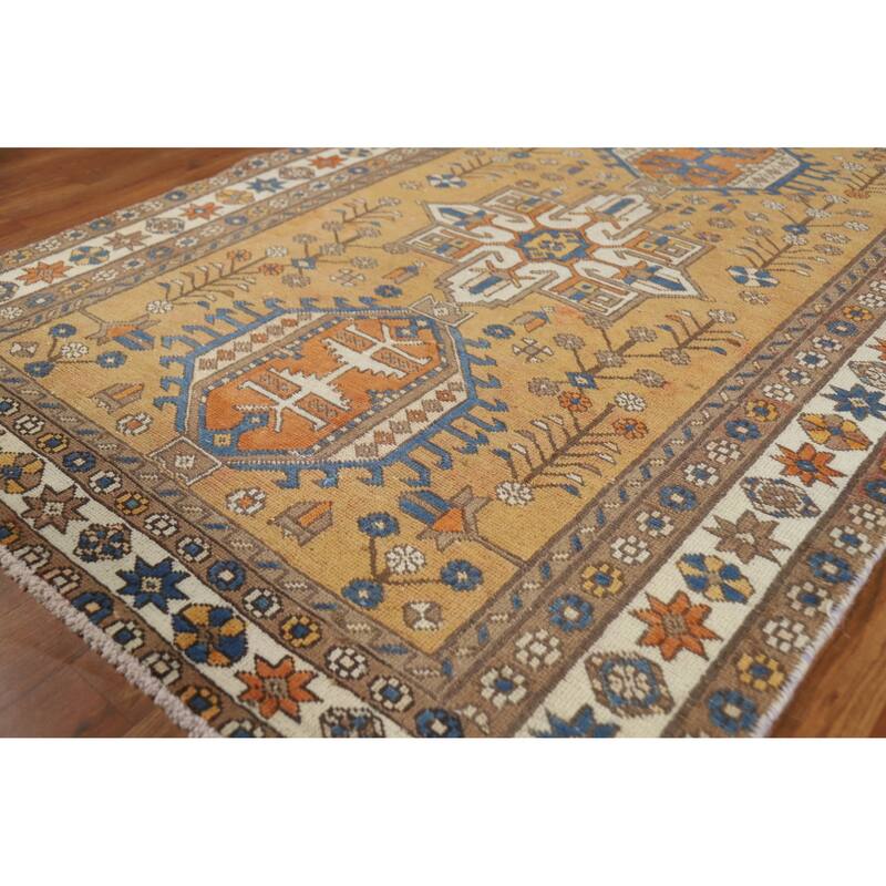 Hand Knotted Oriental 100% Wool Carpet Traditional Floral Brown Gharajeh Area Rug - 5' 6'' X 3' 9''