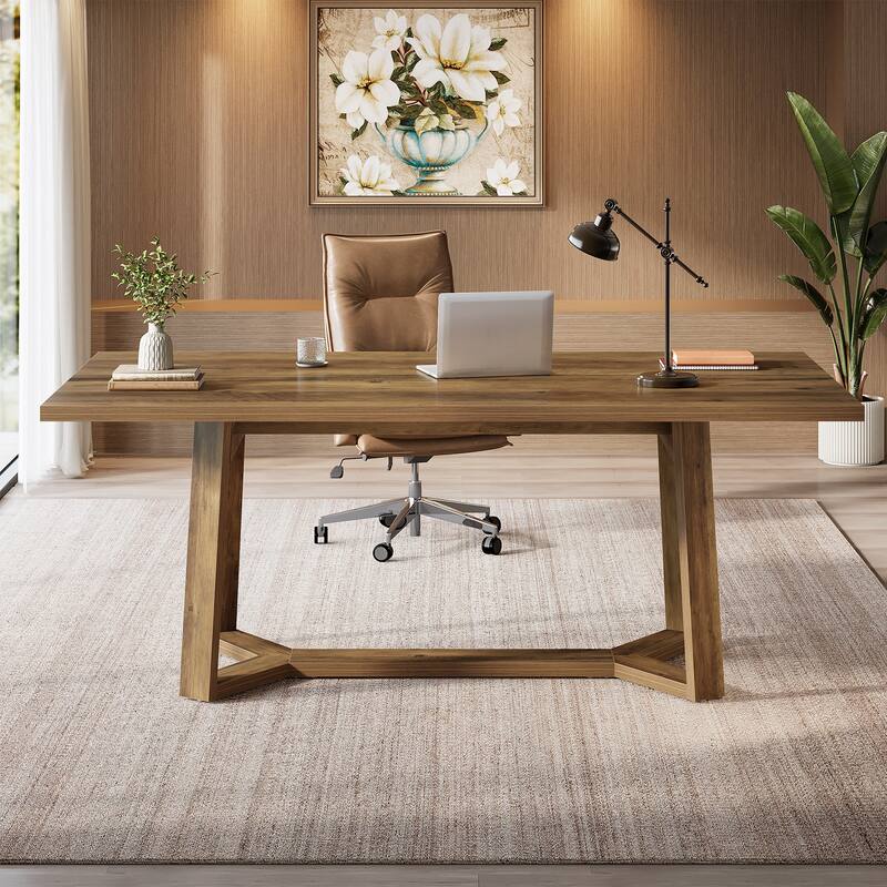 Wood Executive Home Office Desk, Simple Computer Writing Workstation Study Accent Table, Office Study Room