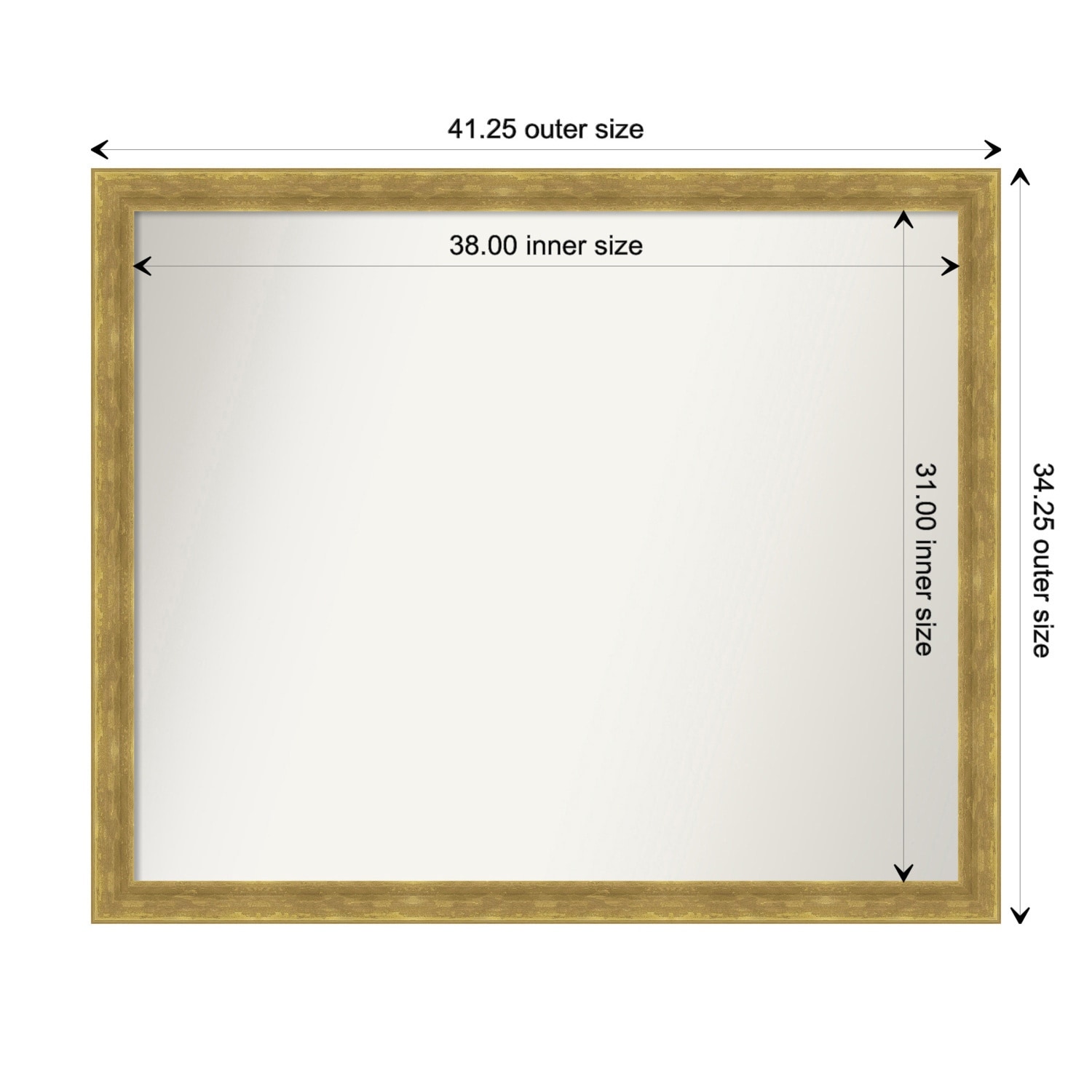 Angled Gold Framed Non-Beveled Custom Wall Mirror, Bathroom Vanity Mirror