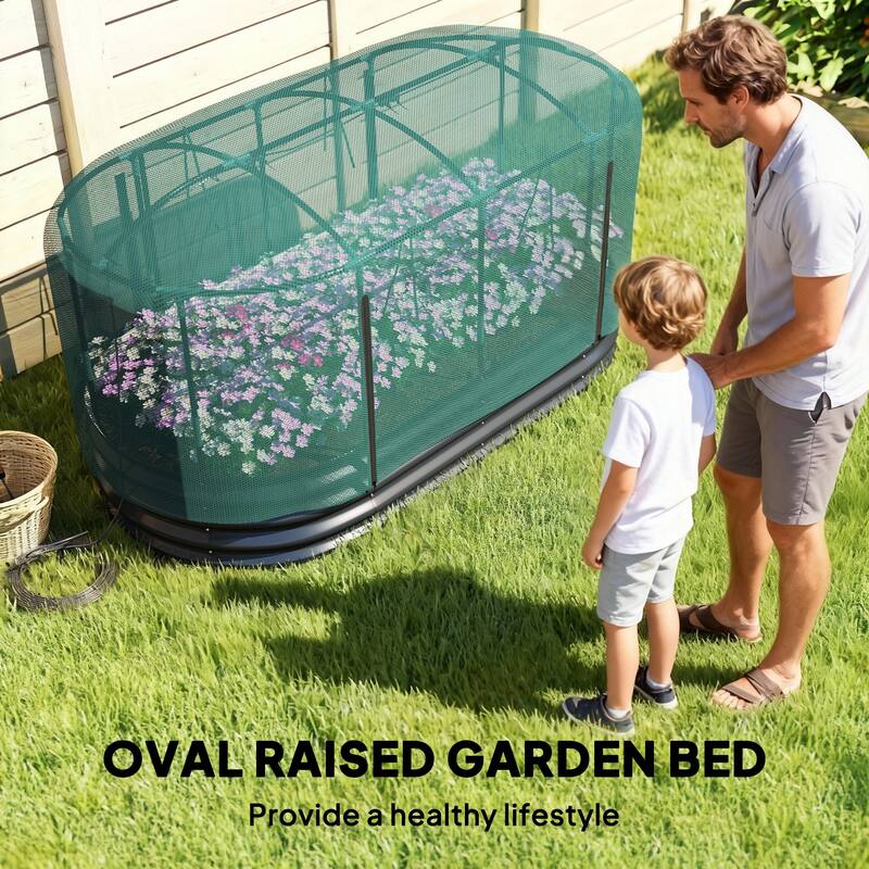 Outsunny 6 x 3 x 3 ft Galvanized Raised Garden Bed Kit, Oval Metal Outdoor Planter Garden Boxes