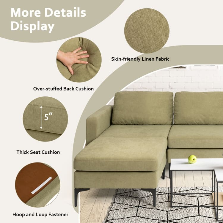 Modular L-shaped Sectional Sofa with Reversible Chaise and 2 USB Ports - 94.5" x 63" x 32.5"(L x W x H)
