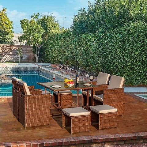 EROMMY 5 Piece Space Saving Dining Set Outdoor with Wicker Rattan Chairs