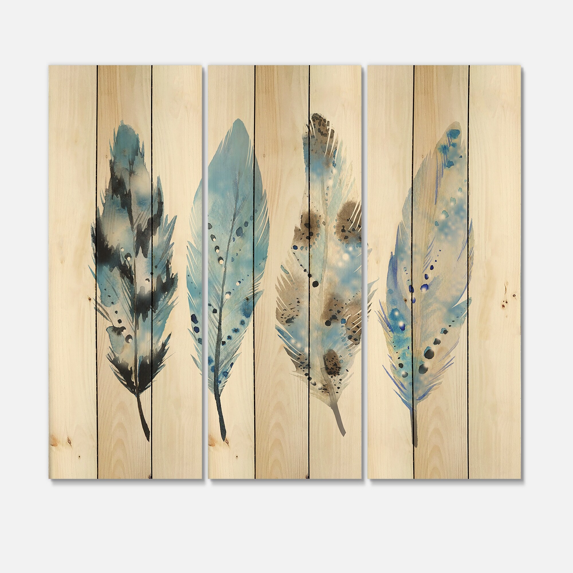 Blue Feathers On Wood Wall Art