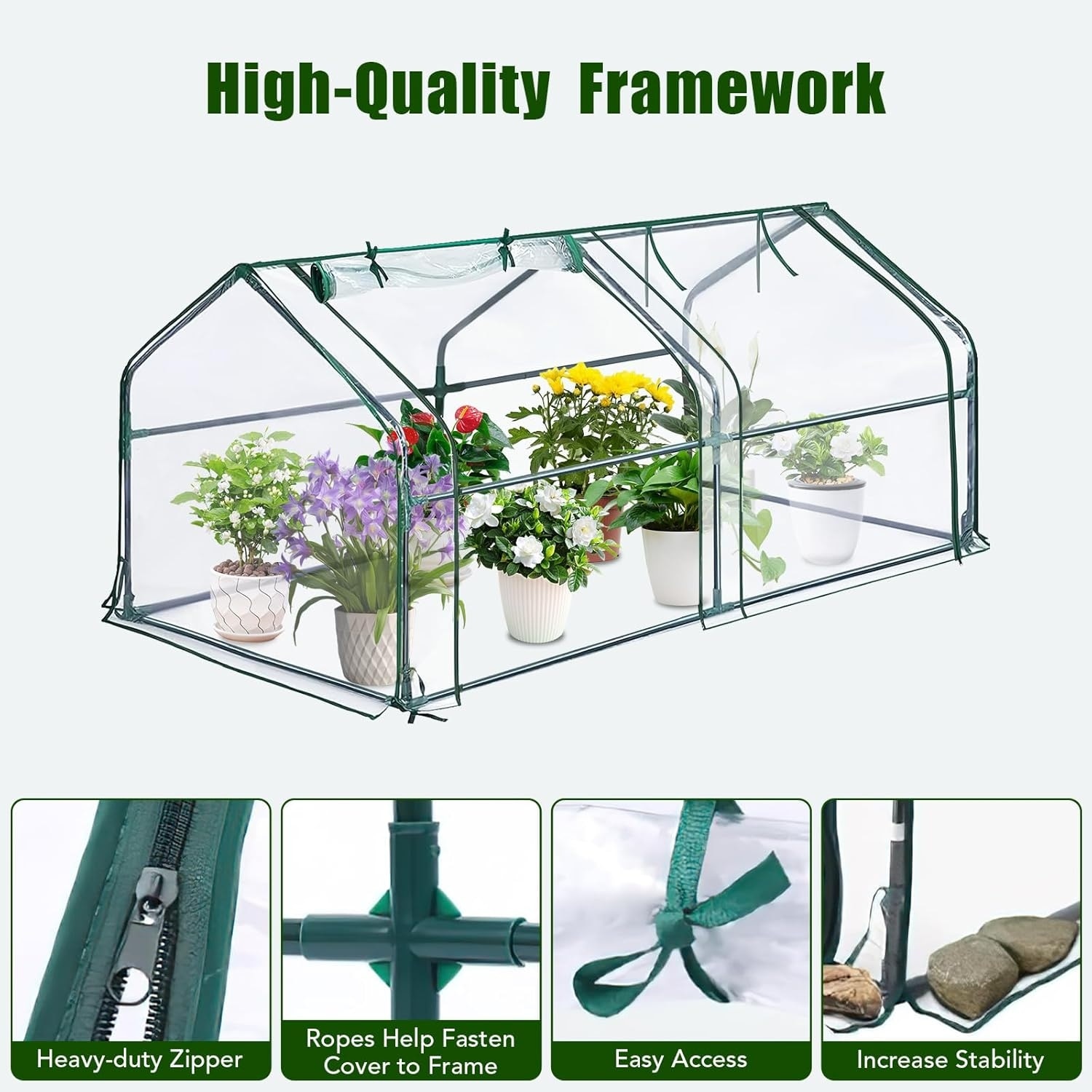 Portable Mini Greenhouse with Roll-Up Zipper Door for Gardening