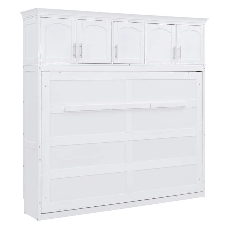 White Queen Size Multi-function Murphy Bed with Top Cabinets for Apartments