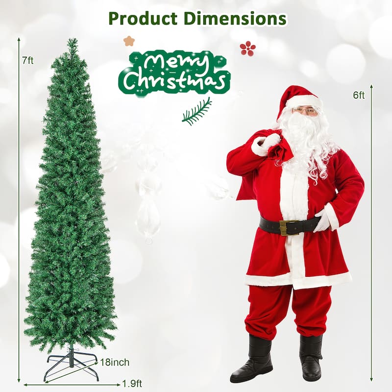 Gymax 7 FT Fiber Optic Artificial Christmas Tree Slim Pencil Xmas Tree