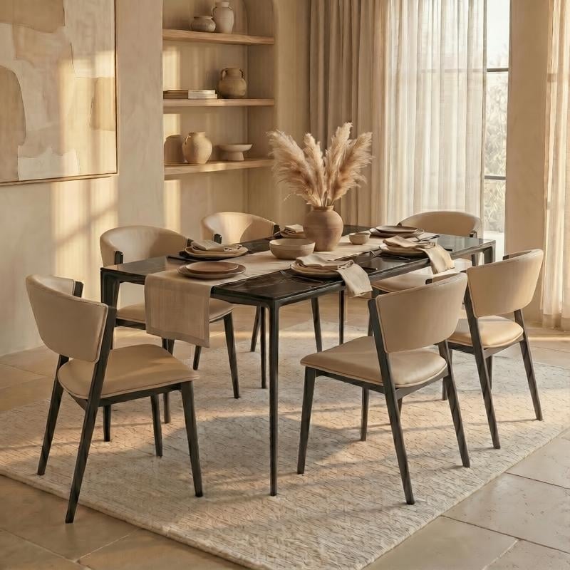 Aspen Industrial PU Leather Dining Chairs (Set of 4) - Curved Open Back Accent Chair with Matte Black Iron Legs - Modern