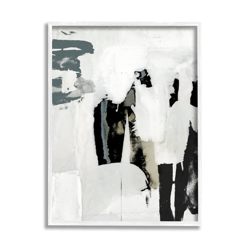 Stupell Modern Industrial Abstraction Distressed Layered Tones Black Grey Framed Wall Art - 24 x 30 - White