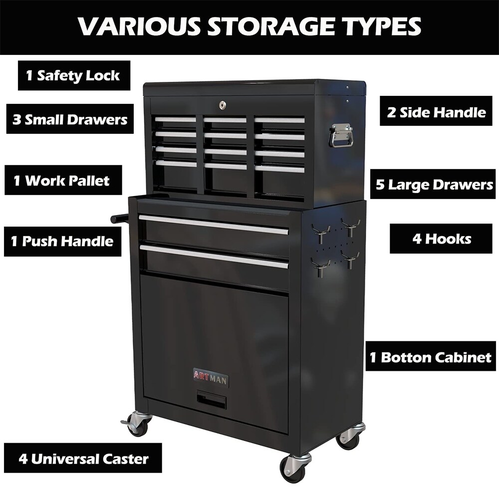 Steel 8 Drawer Rolling Tool Chest Cabinet 4 Wheeled Utility Tool