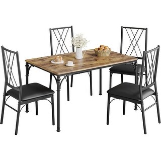 Dining Table Set for 4, Rectangular Wood Dinette Set with 4 Chairs, 5 ...