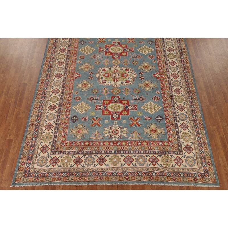 Light Blue Kazak Oriental Area Rug Hand-Knotted Wool Carpet - 8'4" x 11'8"
