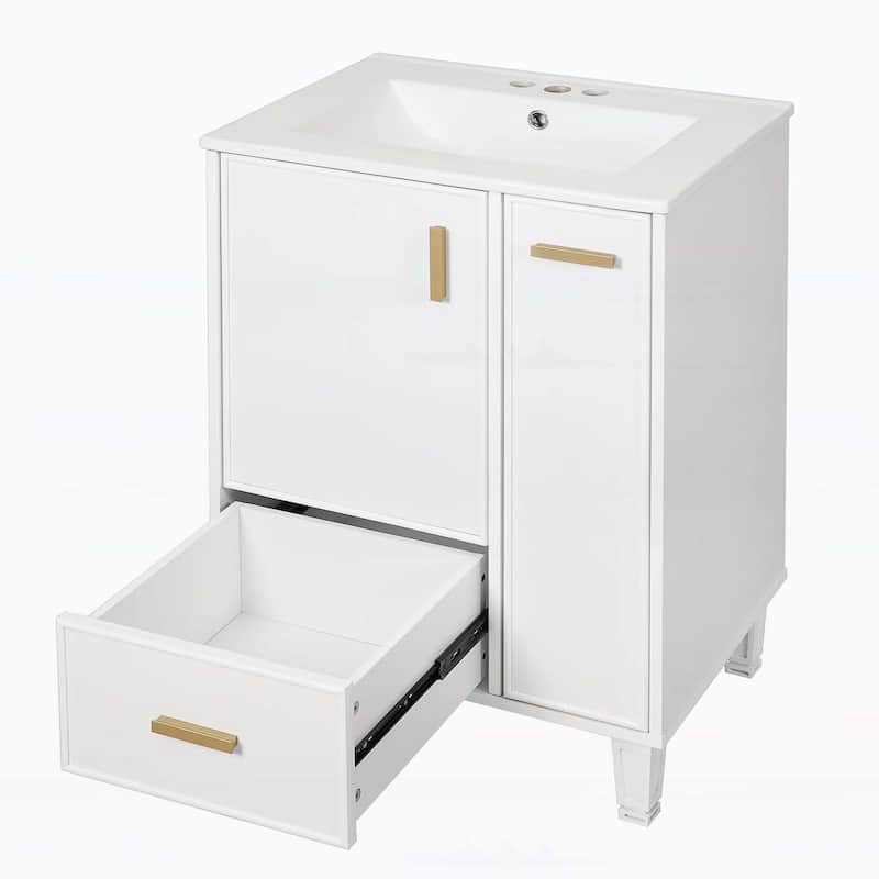 Bathroom Vanity Cabinet with Sink,with Door Shelf,Deep Drawer,2-Tier Pull-Out Basket