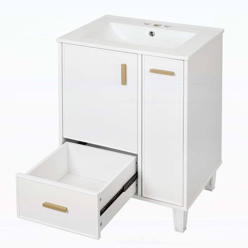 Freestanding Vanity Set with Door Shelf,Deep Drawer,2-Tier Pull-Out Basket