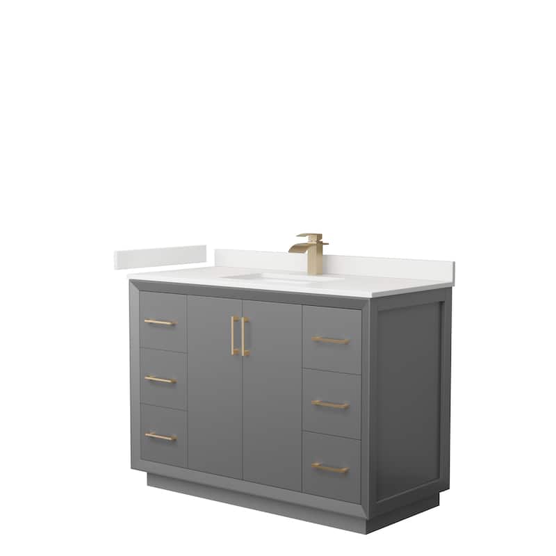 Strada 48-inch Single Vanity, Quartz Top - Dark Gray, Bronze Trim, White Quartz Top