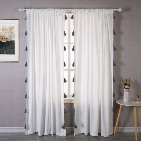 DriftAway Boho Velvet Handmade Tassel Curtain Room Darkening Thermal Insulated Window Curtain