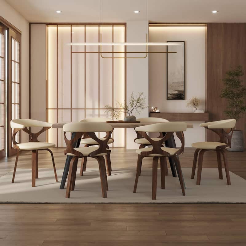 Dining Chairs Round Leather Seat with Solid Wood Legs Accent Arm Chair Modern Cut-Out Design
