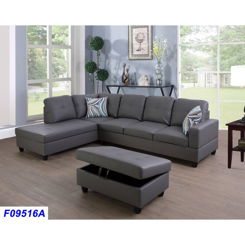 Austin 104"Wide 3-Pieces Sectional Sofa Set,Grey(09516)