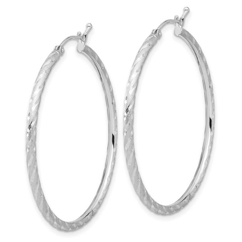 Curata 14k White Gold Polished and Satin Diamond cut Hoop Earrings - 40.5x40mm