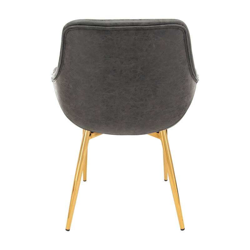 Markley Modern Leather Dining Armchair with Distressed Upholstery, Gold Metal Legs, and Ergonomic Design for Kitchen or Office