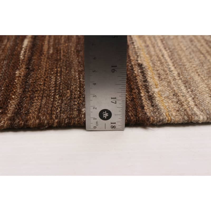 ECARPETGALLERY Flat-Weave Boho Brown, Khaki Wool Kilim - 13'3 x 13'0