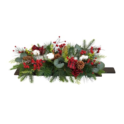 24" Holiday Berries, Pinecones and Eucalyptus Christmas Arrangement - 24
