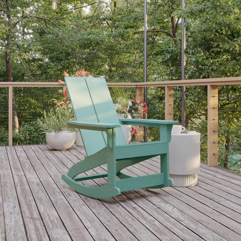 Modern 2-Slat Adirondack Poly Resin Rocking Chair for Indoor/Outdoor Use - Sea Foam