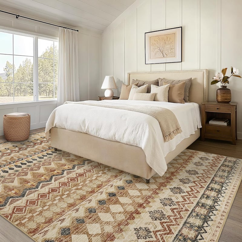 Garvee Boho Geo Low Pile Foldable Area Rug