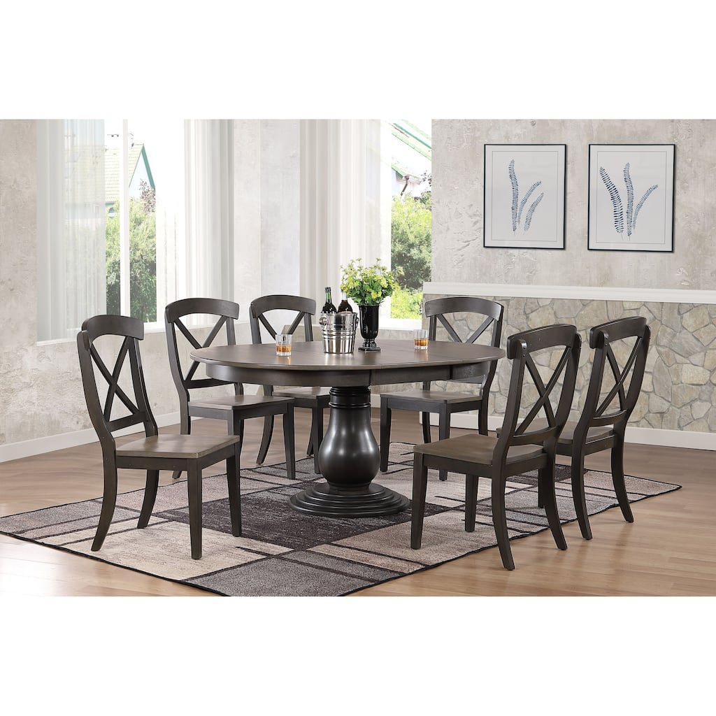 Antiqued Grey Transitional X-Back 7-Piece Bella Set X-Back 7-Piece Bella Dining Set