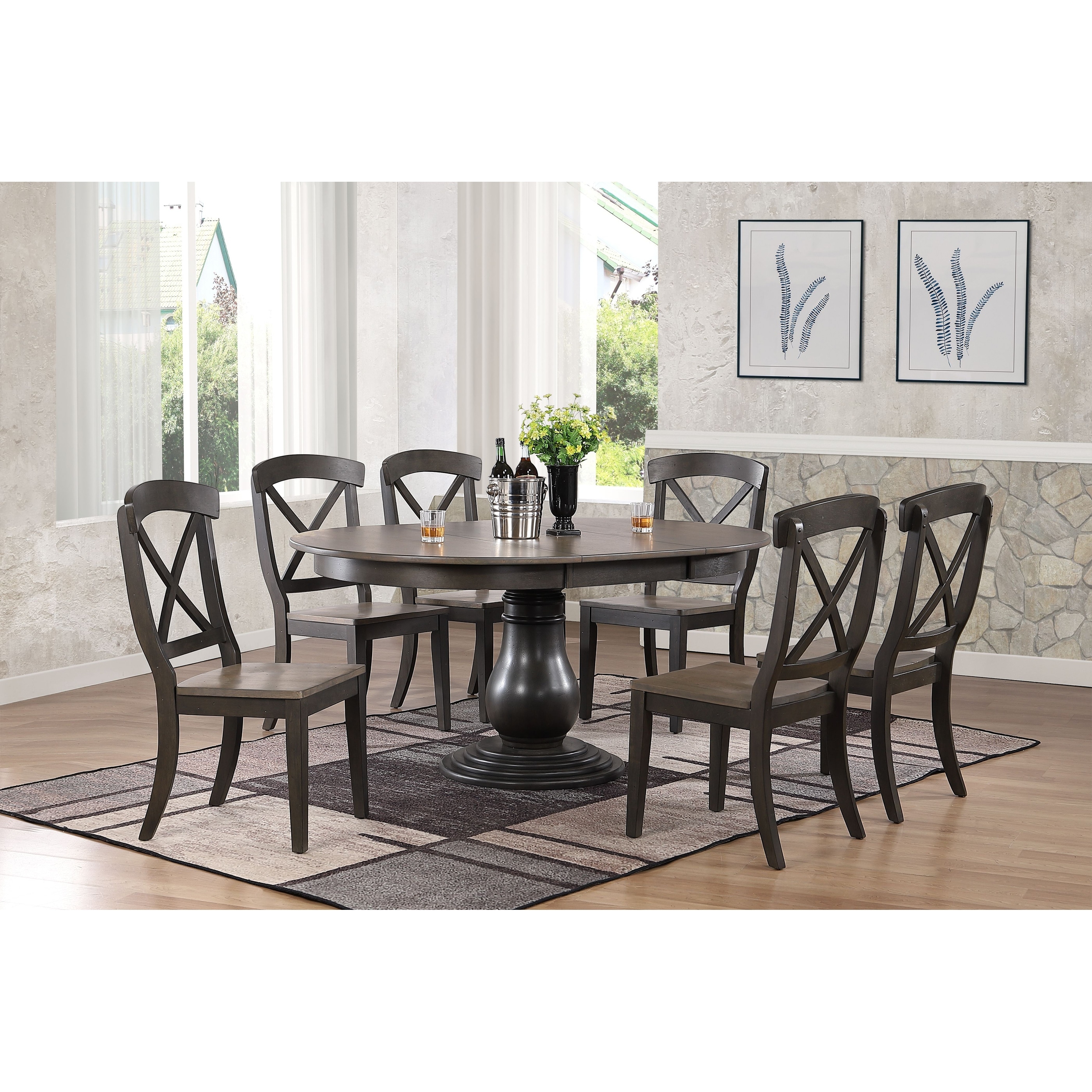 Coastal Haven Collection Antiqued Grey Transitional X-Back 7-Piece Bella Set X-Back 7-Piece Bella Dining Set