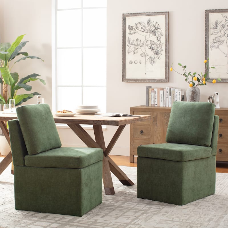 Upholstered Dining Chair with Under Seat Storage- Armless - Set of 2 - Green