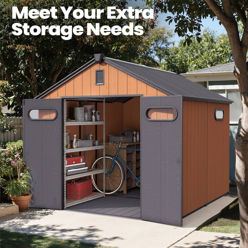 Pellebant 8X8/8X10/8X12 FT Resin Outdoor Storage Shed with Floor for Patio Furniture and Tools