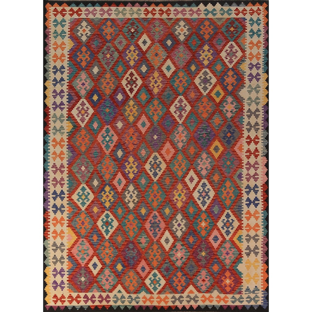 South Western Style Kilim Oriental Area Rug Handmade Wool Carpet - 8'5"x 11'2"