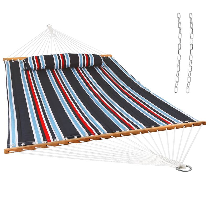 HomeRoots Blue Red And White Striped Double Hammock - 125.50 in. x 1.00 in. x 55.00 in.